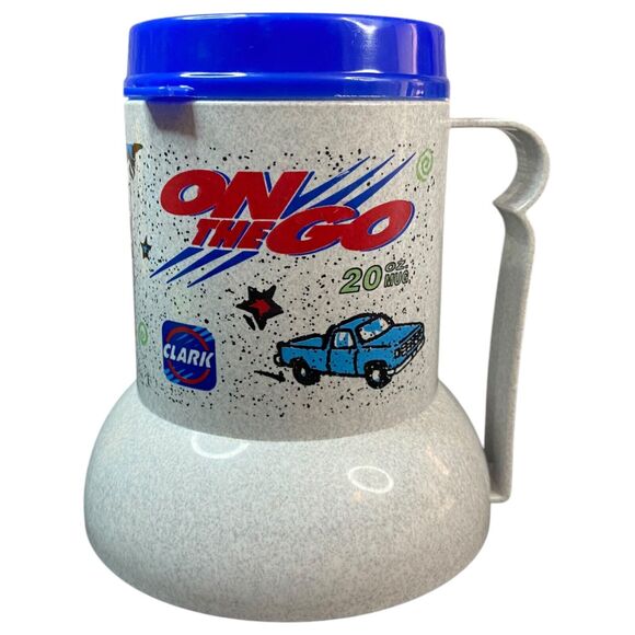 Road Warrior CLARK Gas Station Reusable Travel Mug Wide Base Non-Slip Blue 90s - Picture 4 of 13